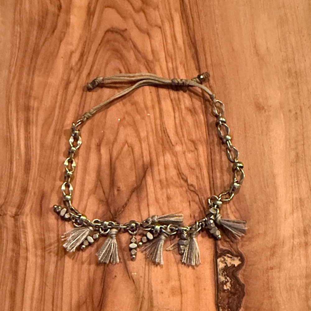 Delicate Gold and Taupe Tassel Bracelet boho festival ready!